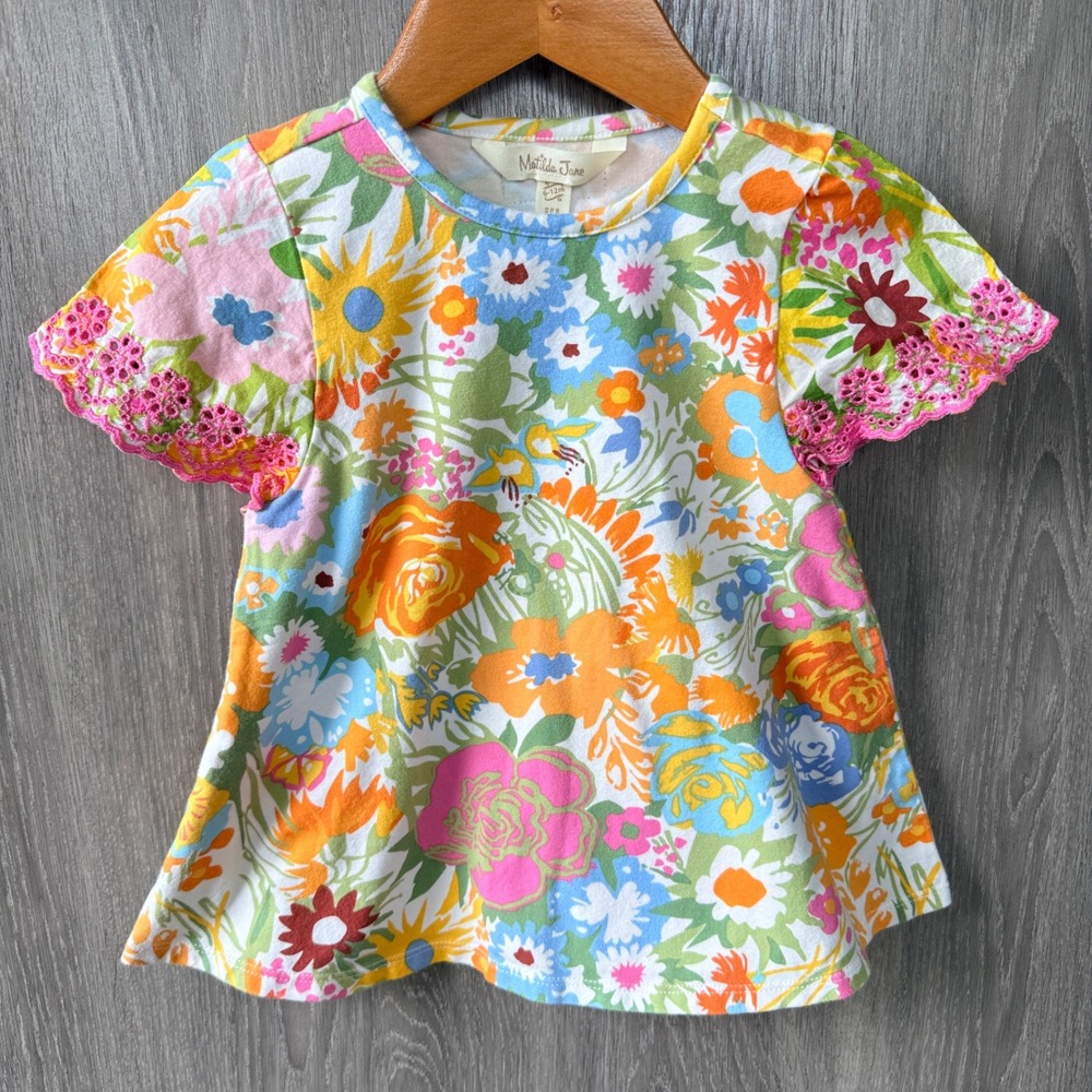 Matilda Jane Floral Dress Baby 6-12M Multi Color Cottagecore Boho Eyelet Trim